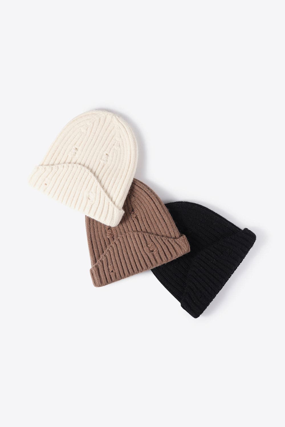 Distressed Rib-Knit Beanie.