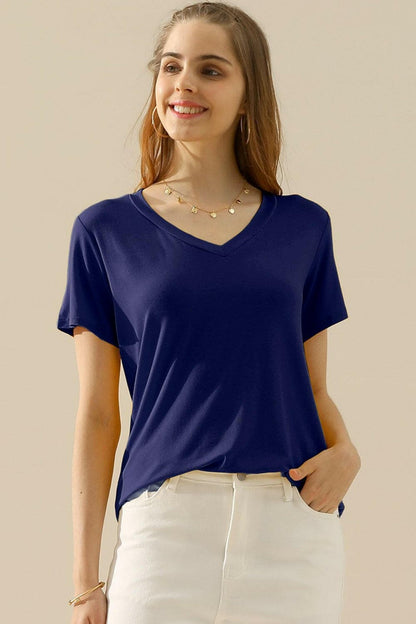 Ninexis Full Size V-Neck Short Sleeve T-Shirt.