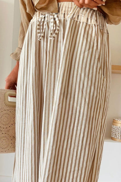 Pocketed Striped Wide Leg Pants.