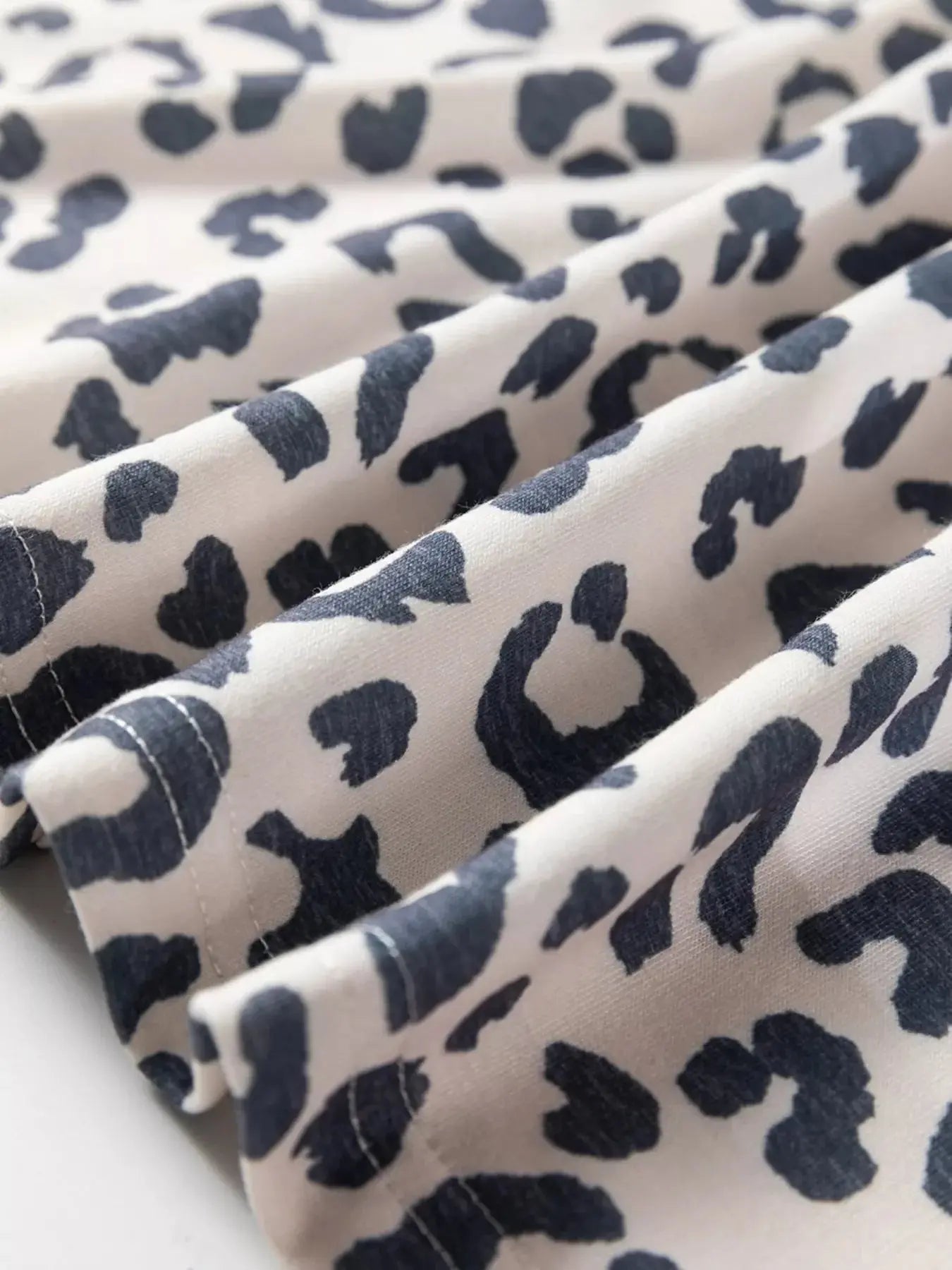 V Neck Leopard Long Sleeve Top Striped Webbing Patchwork Drawstring Pant Set Simply Love