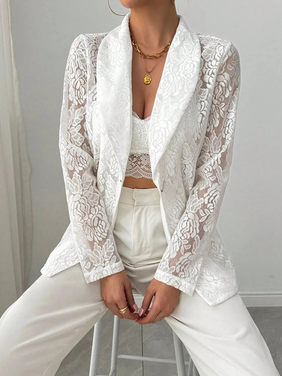 Chic Sheer Lace Lapel Blazer Coco’s Tee Boutique
