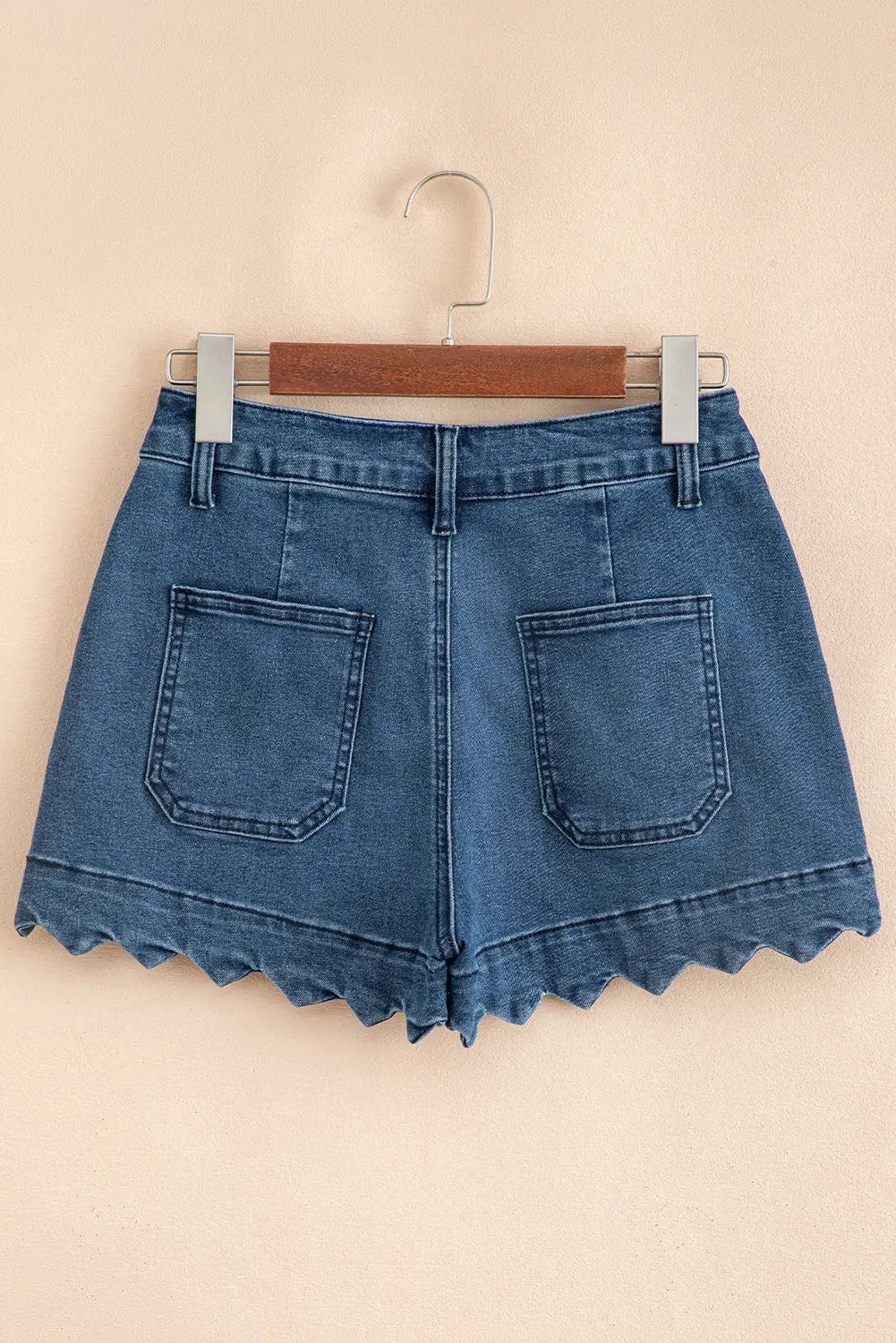 Sail Blue Scalloped Hemline Acid Wash High Waist Denim Shorts Love Salve