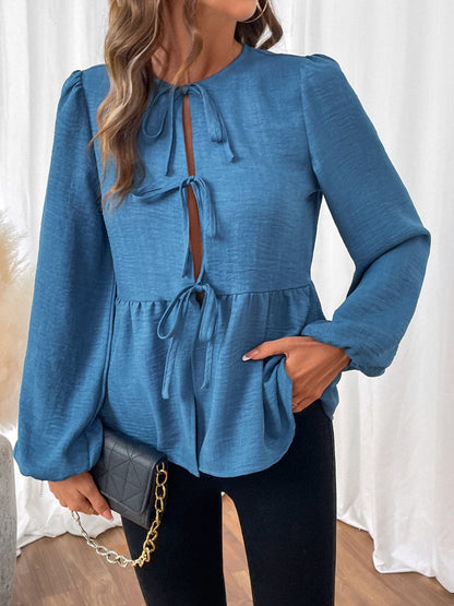 Chic tie neck peplum blouse