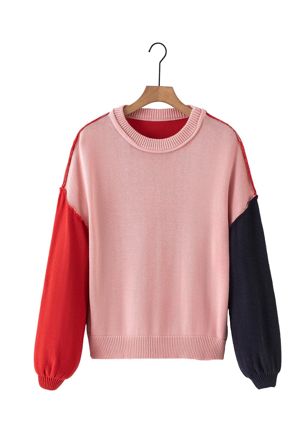 Contrast Round Neck Dropped Shoulder Sweater.