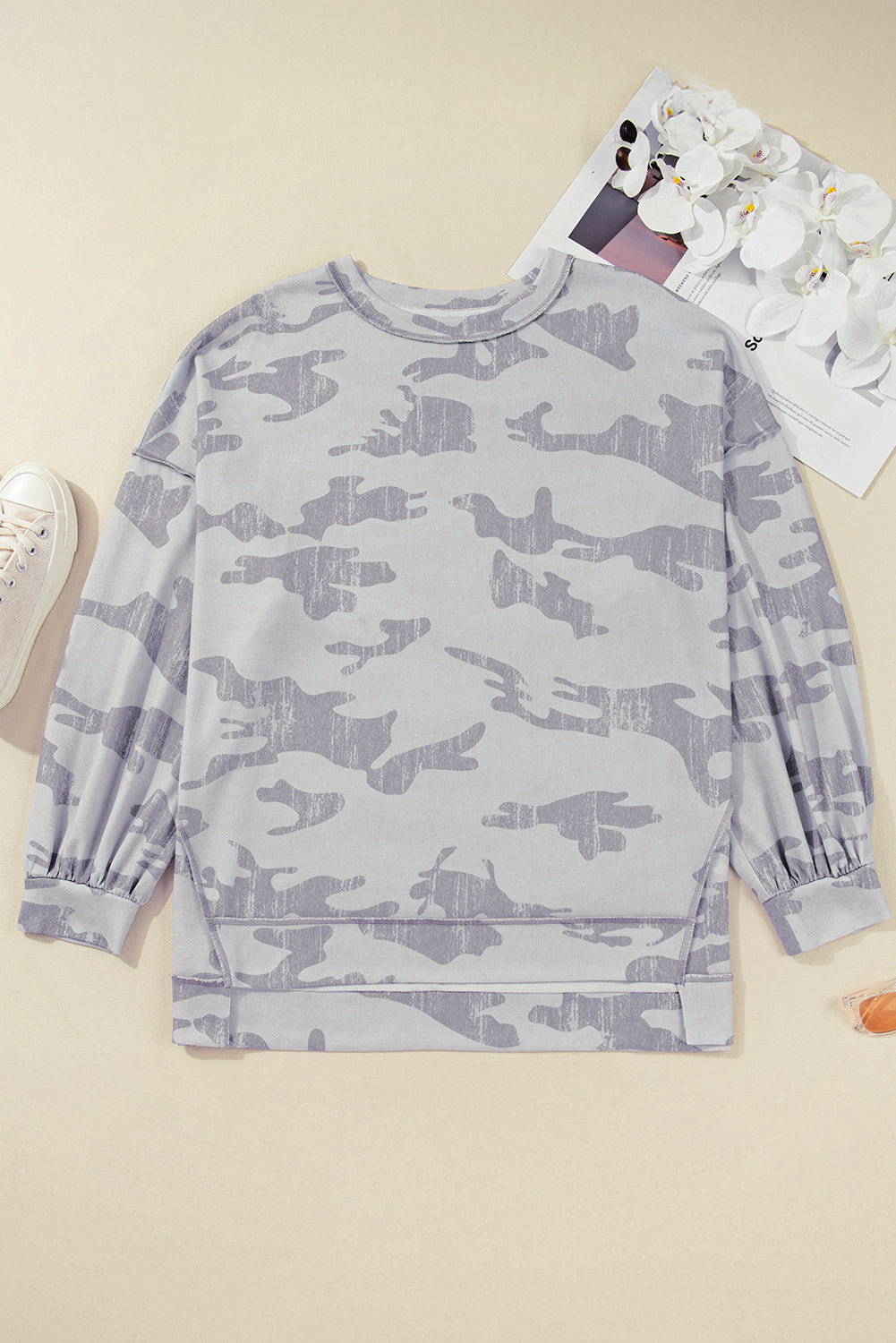 Multicolour Camouflage Print Round Neck Plus Size Sweatshirt Dear-Lover Dropshipping