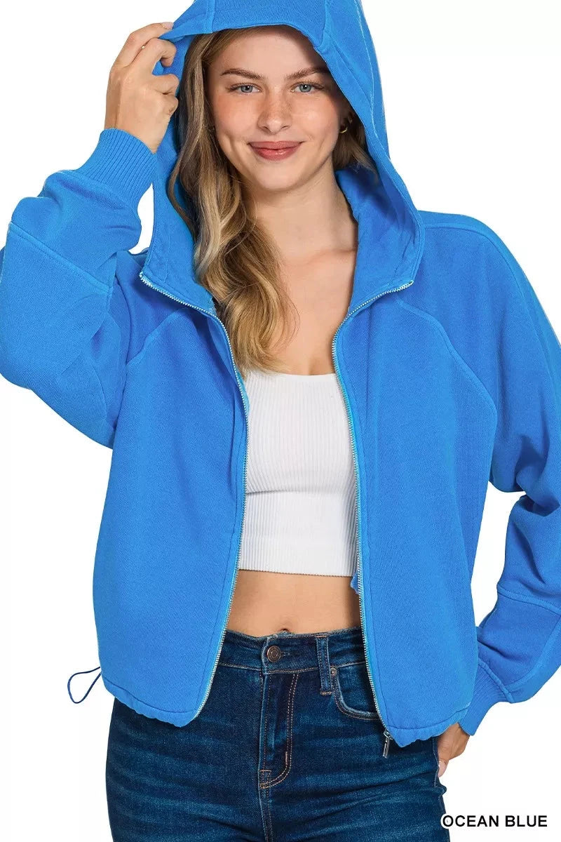 Zenana Fleece Pigment Dye Zip Up Hoodie with Pockets Coco’s Tee Boutique