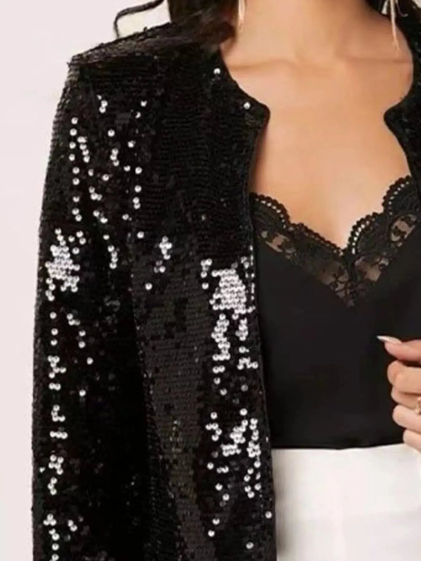 Full Size Sequin Long Sleeve Jacket Plus Size Simply Love