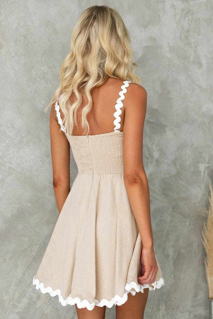 Contrast Trim Square Neck Mini Dress.