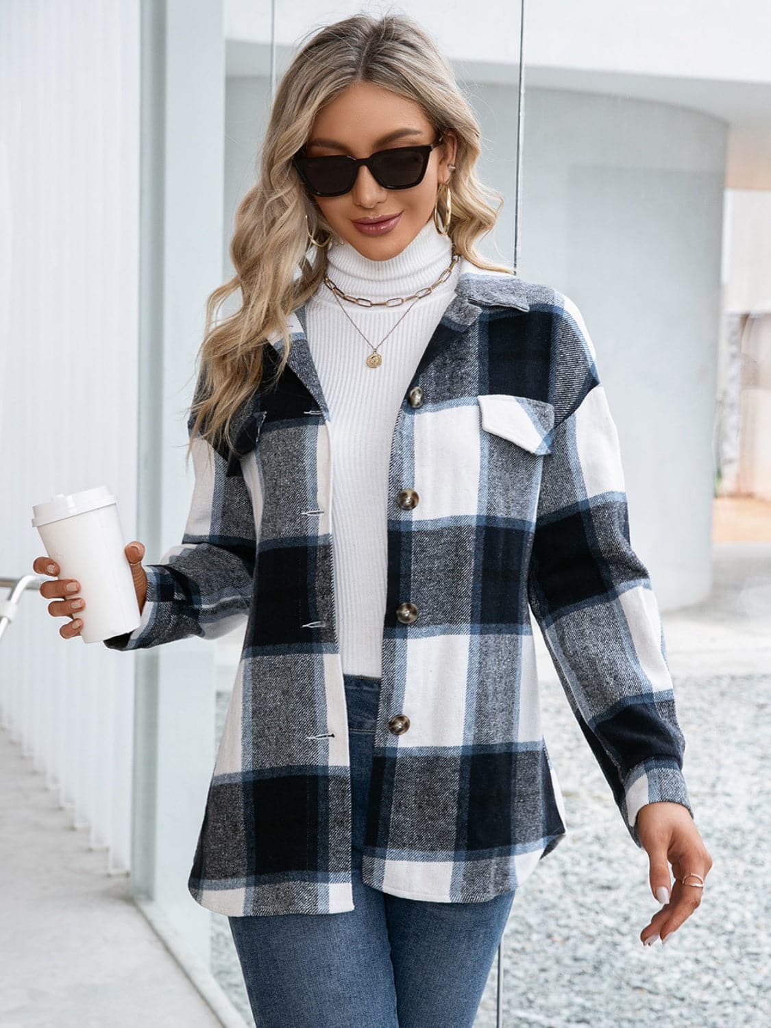 Plaid Button Up Long Sleeve Shacket.