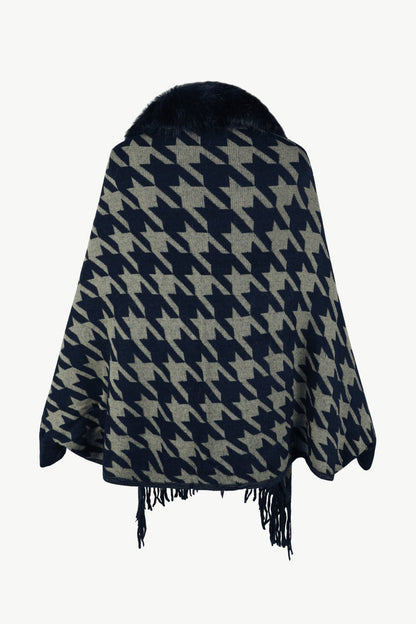 Houndstooth Fringe Hem Poncho.