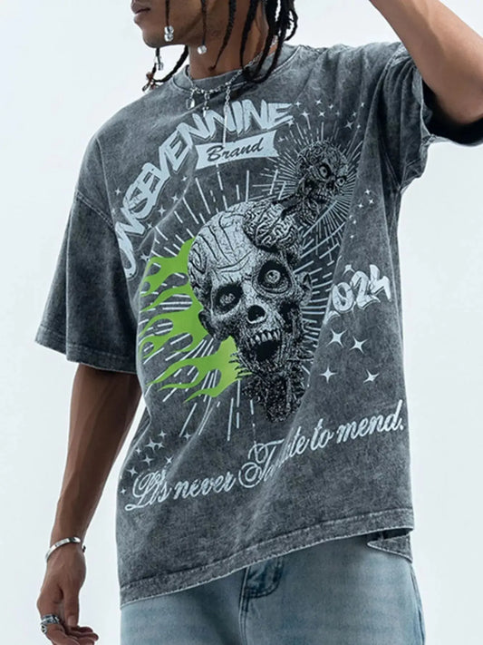 Men's Skull Graphic Round Neck Tee Simply Love