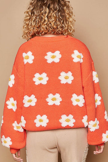 POL Daisy Pattern Drop Shoulder Sweater.