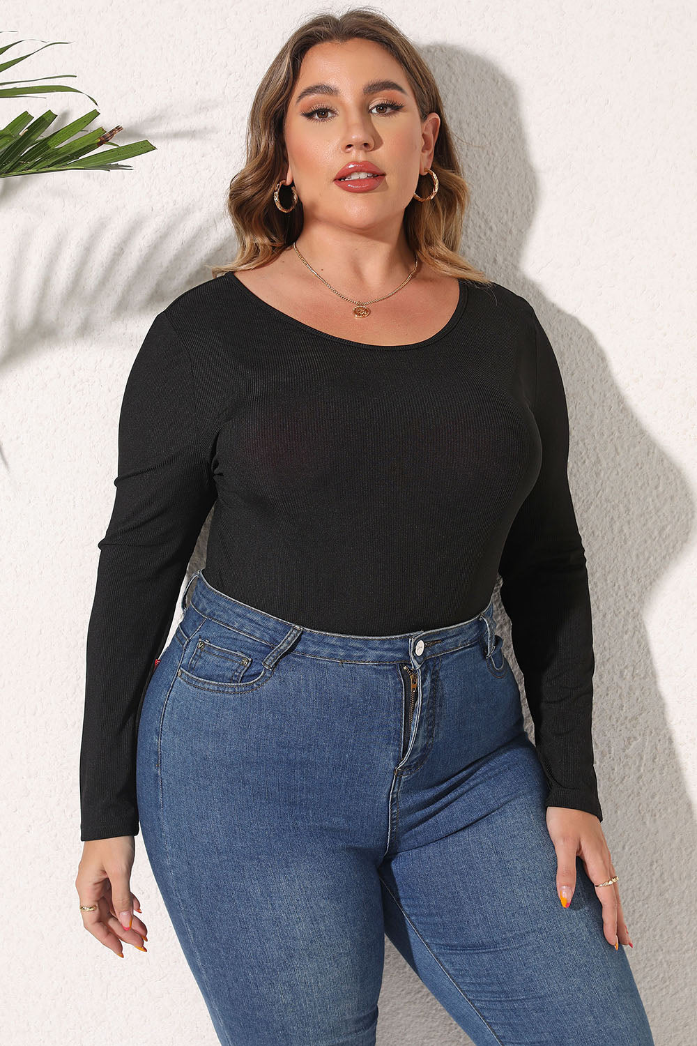 Plus Size Round Neck Long Sleeve Bodysuit Coco’s Tee Boutique