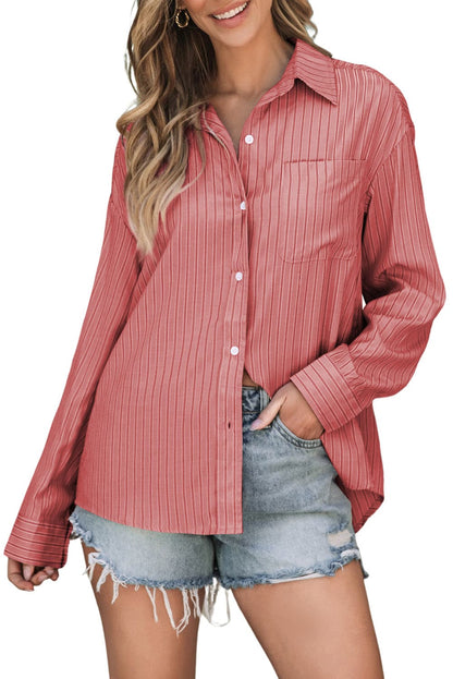 Striped Button Up Long Sleeve Shirt.