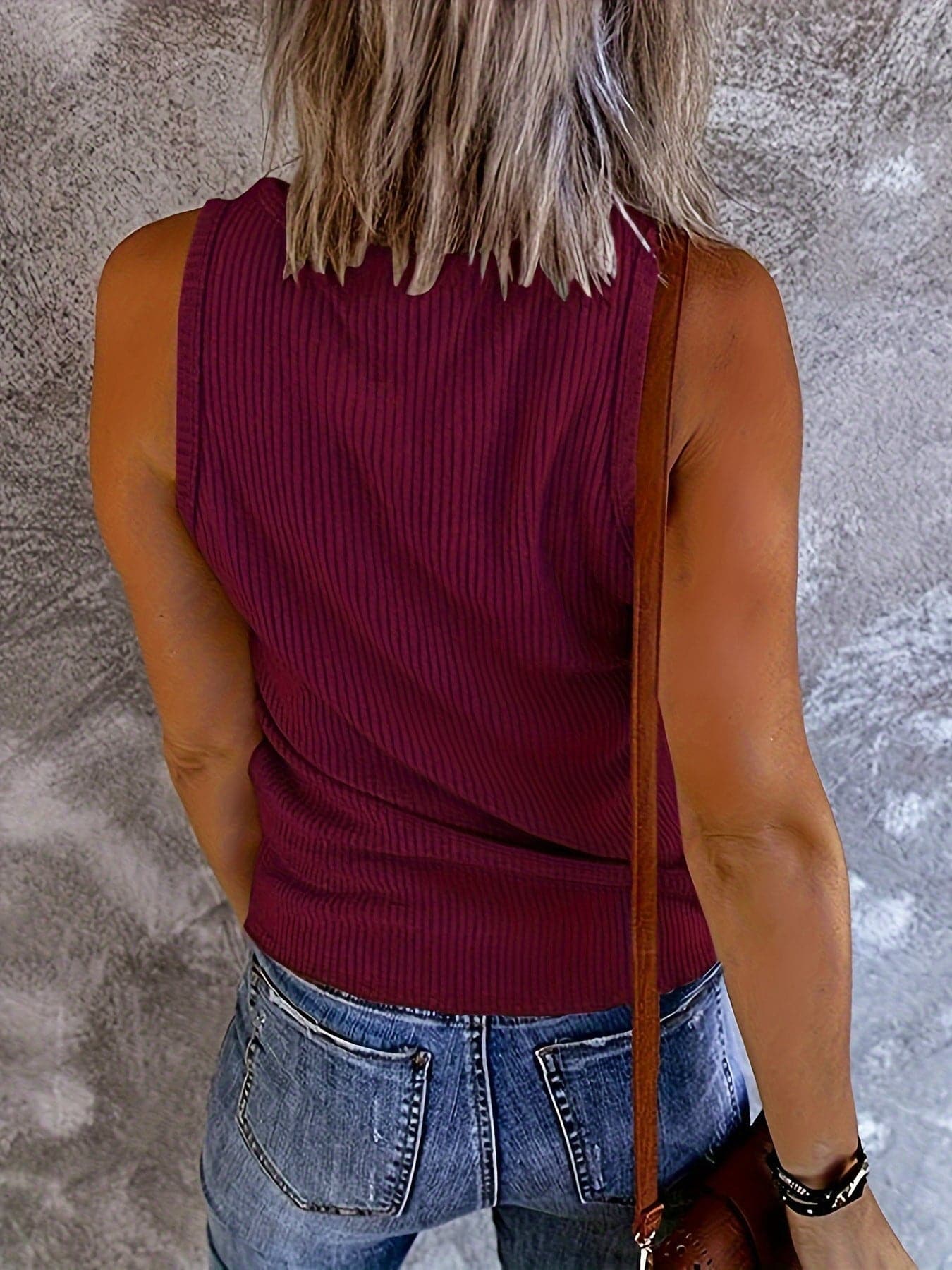 Ribbed V-Neck Wide Strap Tank.