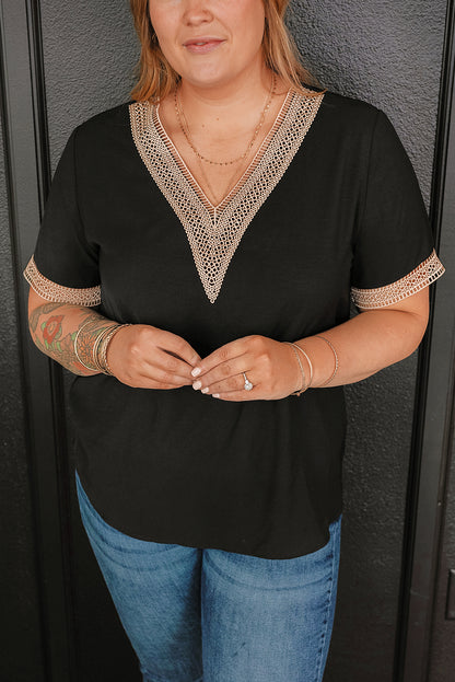 Elegant black lace v-neck top for plus sizes