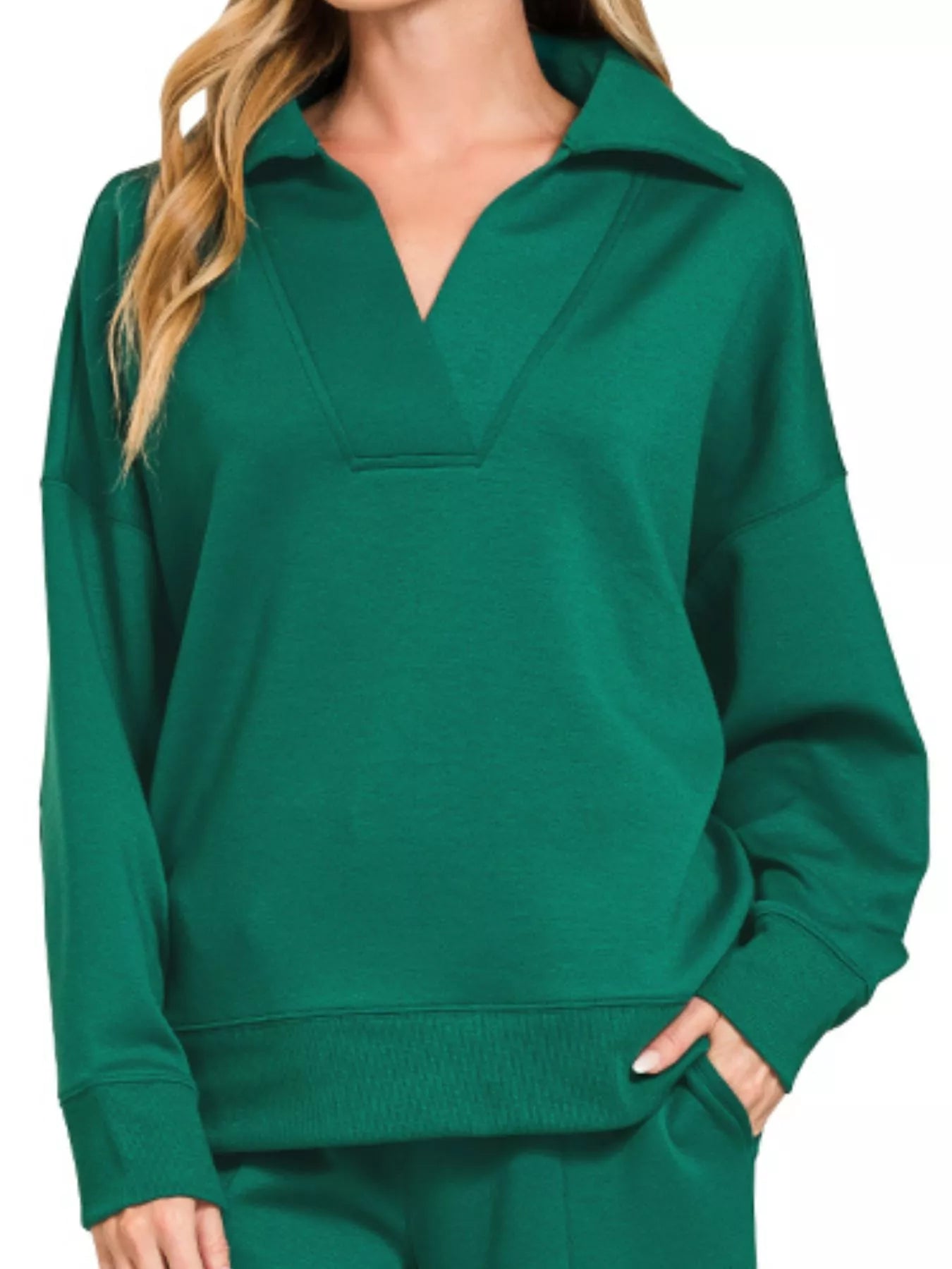 Zenana Scuba Collared Pullover and Pants Set