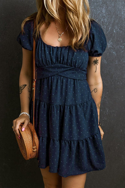 Swiss Dot Short Sleeve Mini Dress.