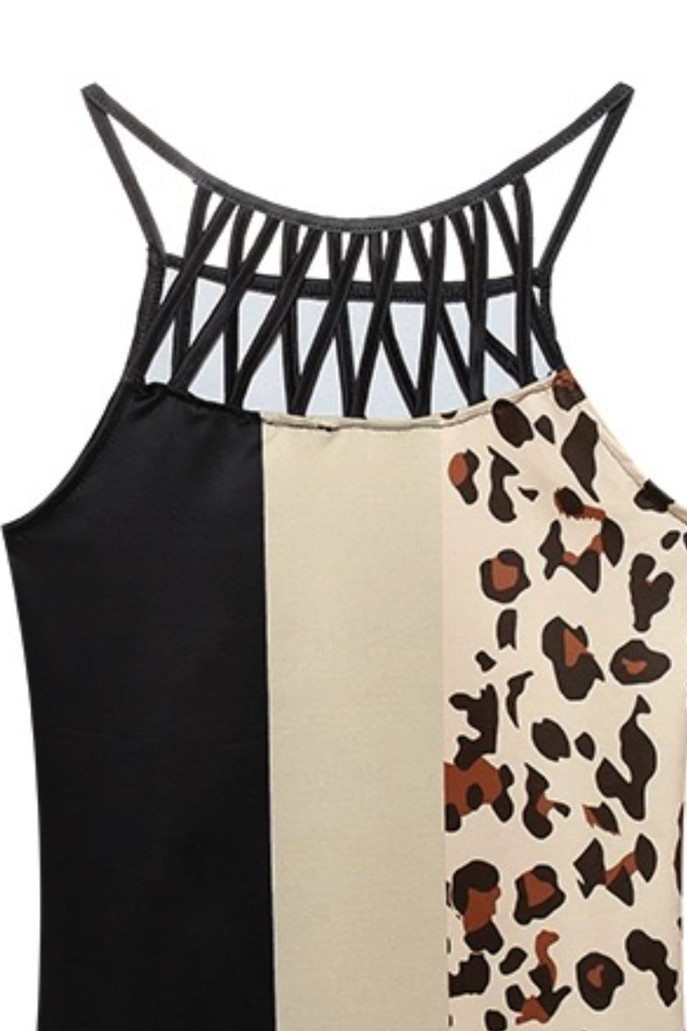 Printed Grecian Neck Mini Dress.