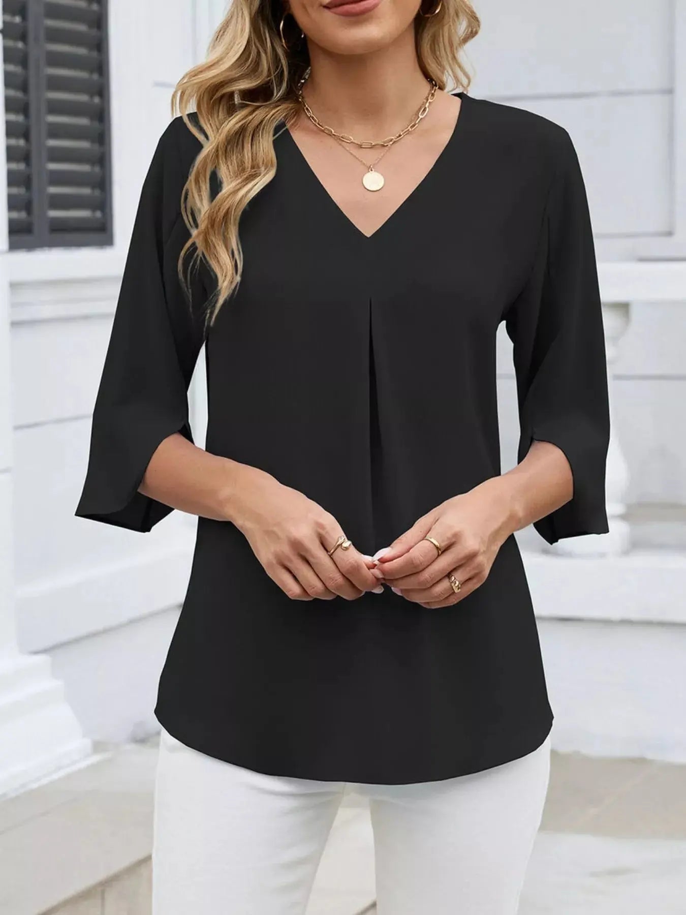 V-Neck 3/4 Sleeve Blouse Simply Love
