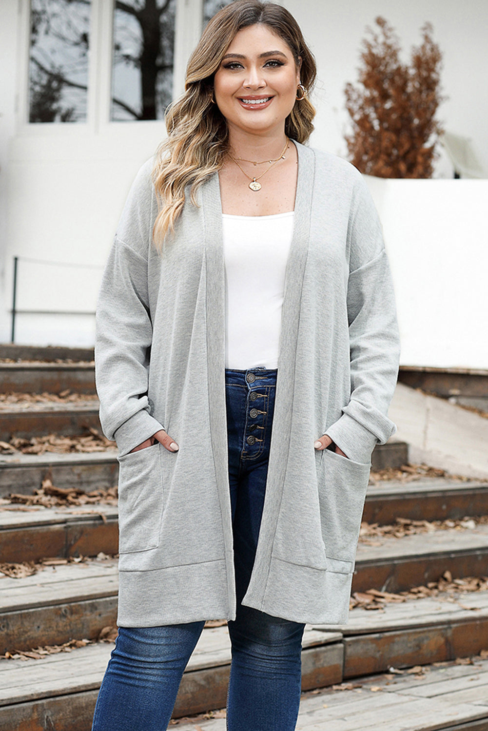 Thermal knit plus size cardigan