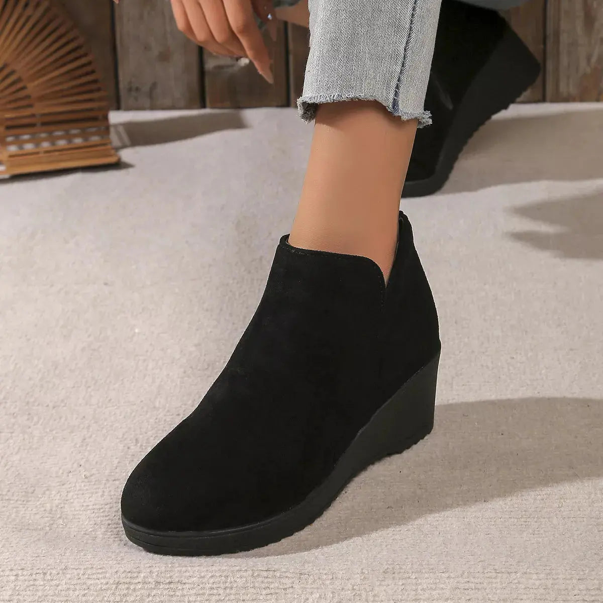Round Toe Wedge Ankle Boots Simply Love