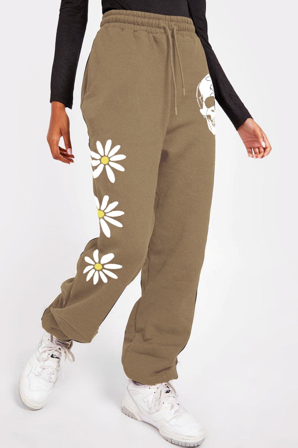 Simply Love Simply Love Full Size Drawstring Flower & Skull Graphic Long Sweatpants.