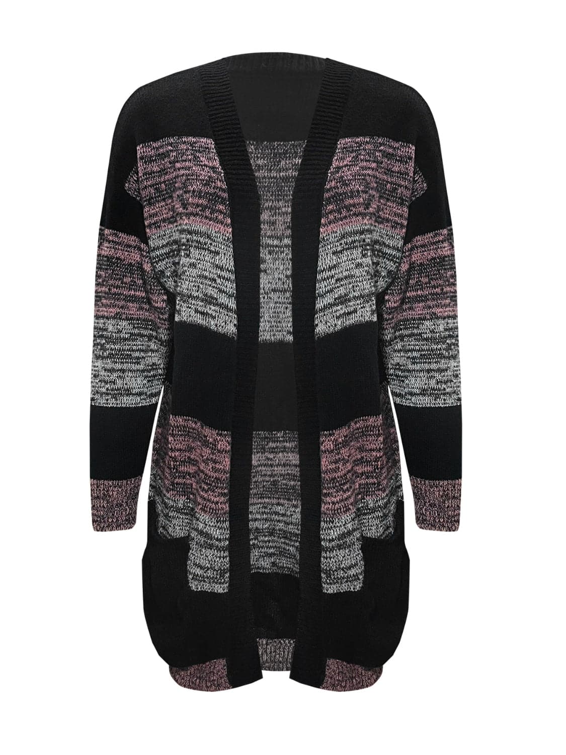 Striped Open Front Long Sleeve Cardigan with Pockets.