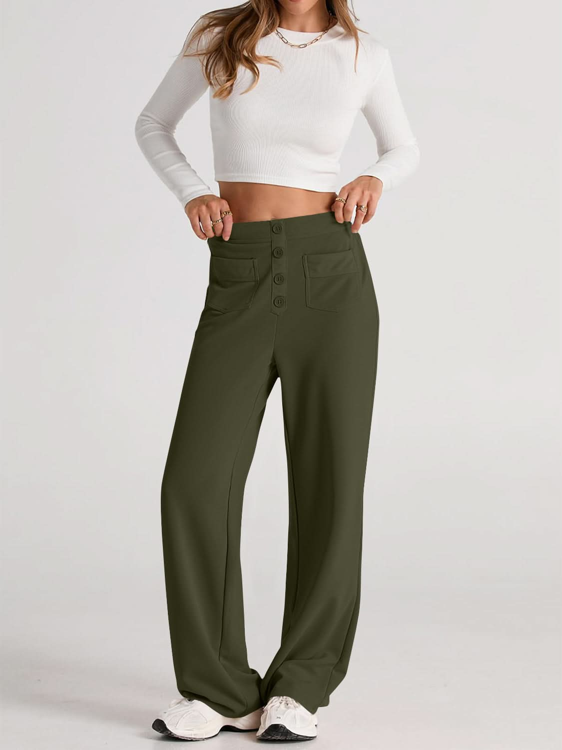 High Rise Wide Leg Trousers with Pockets