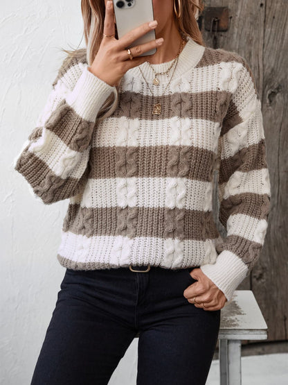 Classic striped long sleeve sweater with round neckline