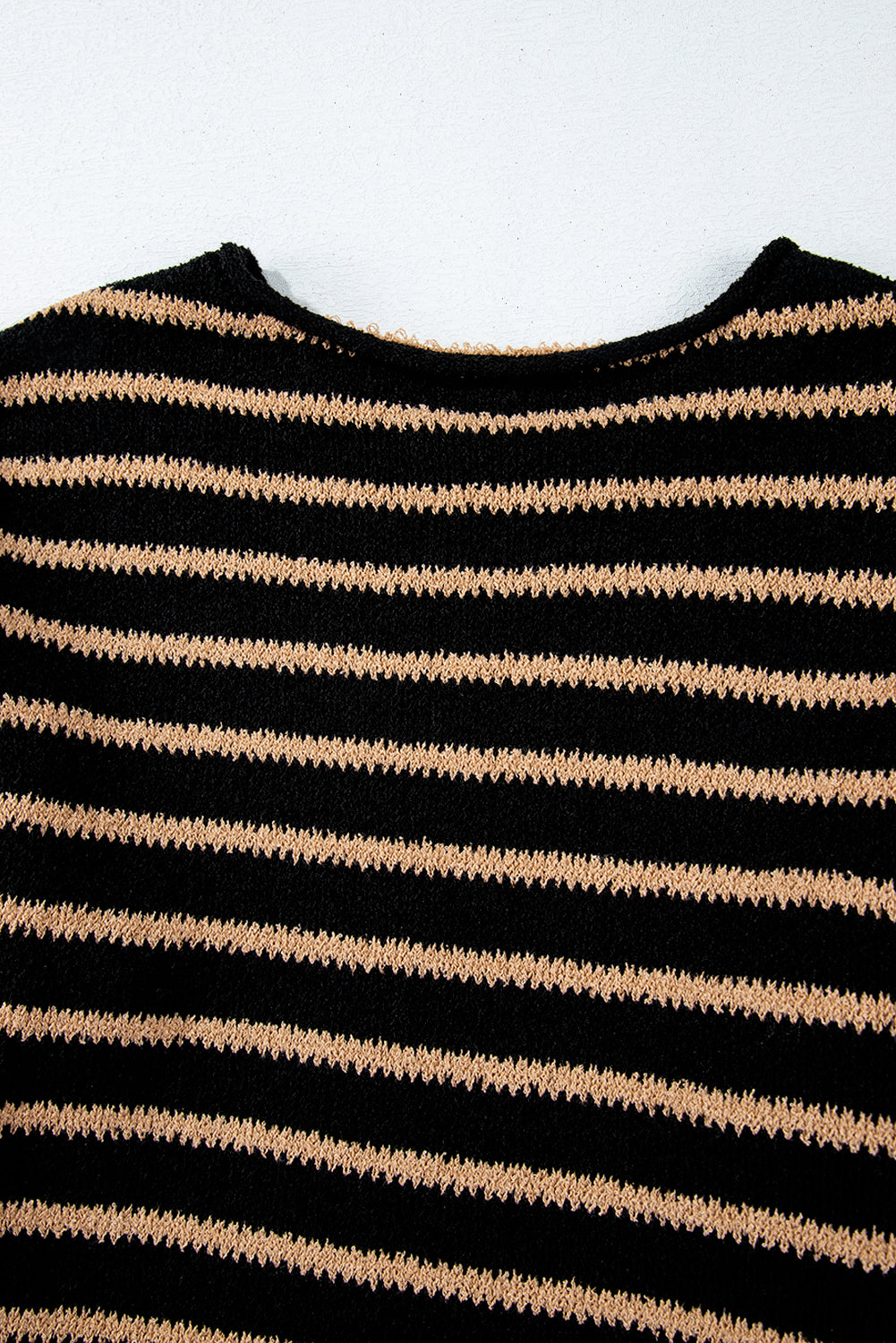 Trendy Black Striped Oversized Round Neck Sweater