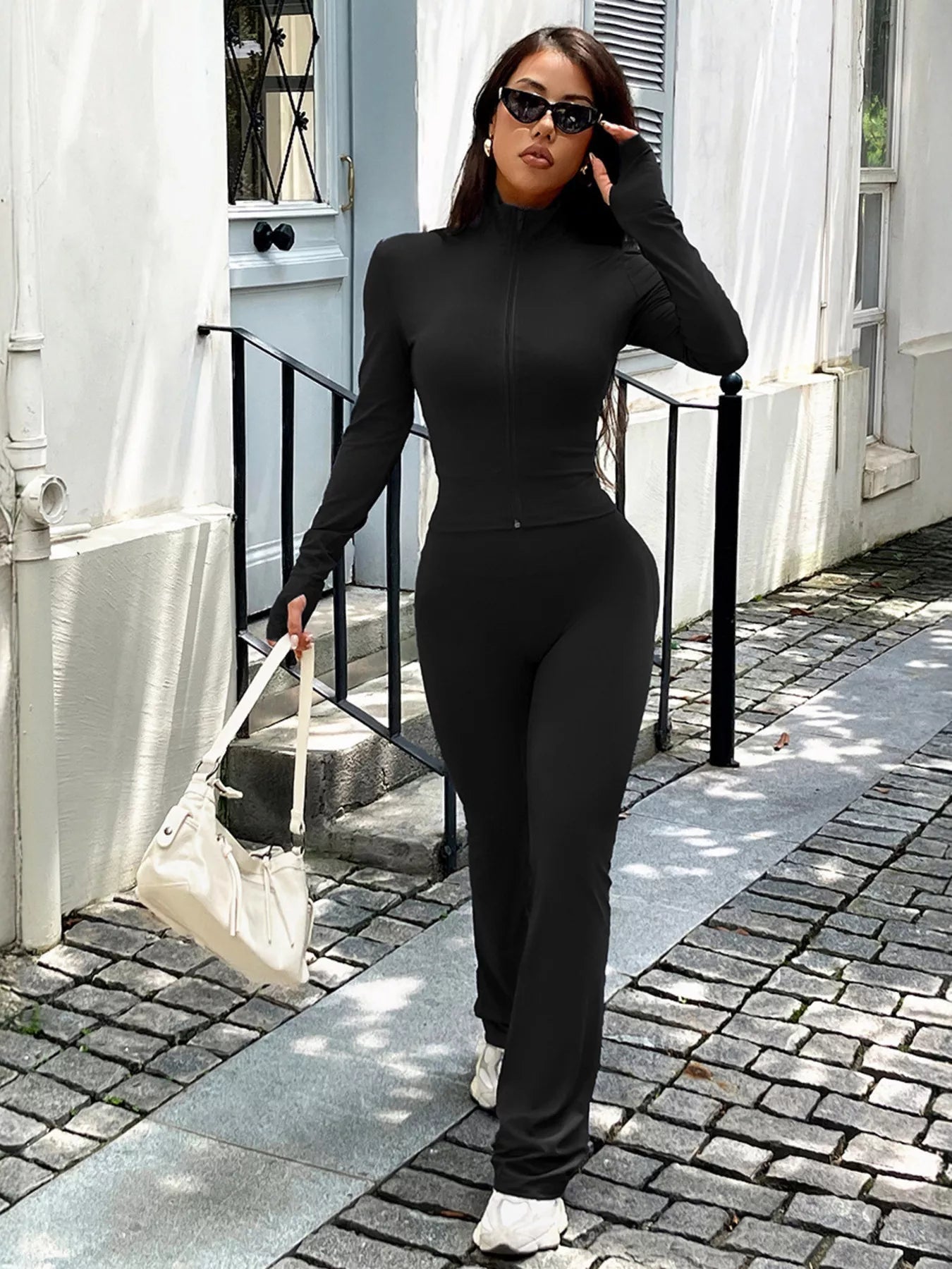 Zip Up Long Sleeve Outerwear and Pants Active Set Simply Love