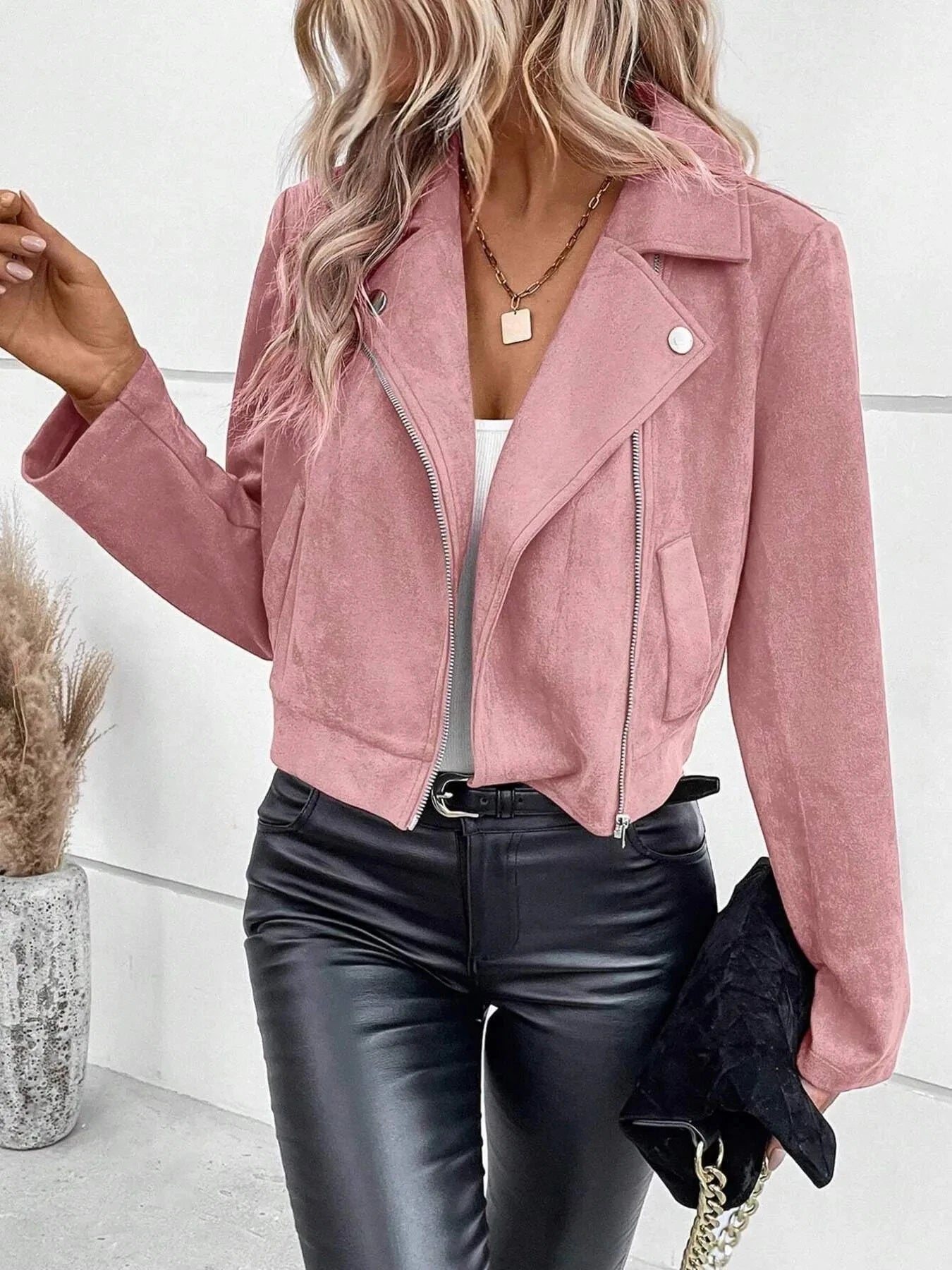Bold & Bossy Zip-Up Suede Moto Crop Jacket Coco’s Tee Boutique