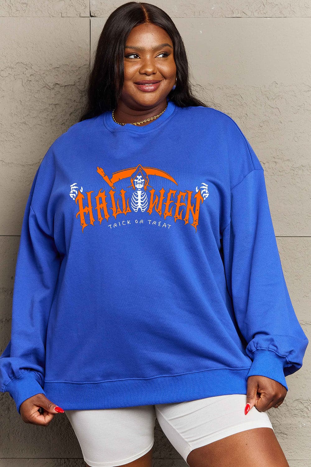 Simply Love Full Size HALLOWEEN TRICK OR TREAT Graphic Sweatshirt.