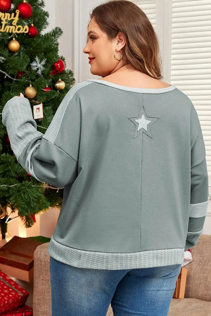 Stylish Plus Size Star Print Long Sleeve Top