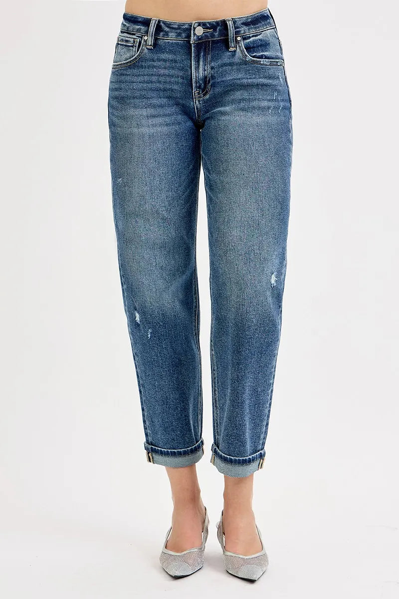 Risen Full Size Low Rise Crop Boyfriend Jeans Plus Size Vintage Medium Blue Wash - Love Salve 