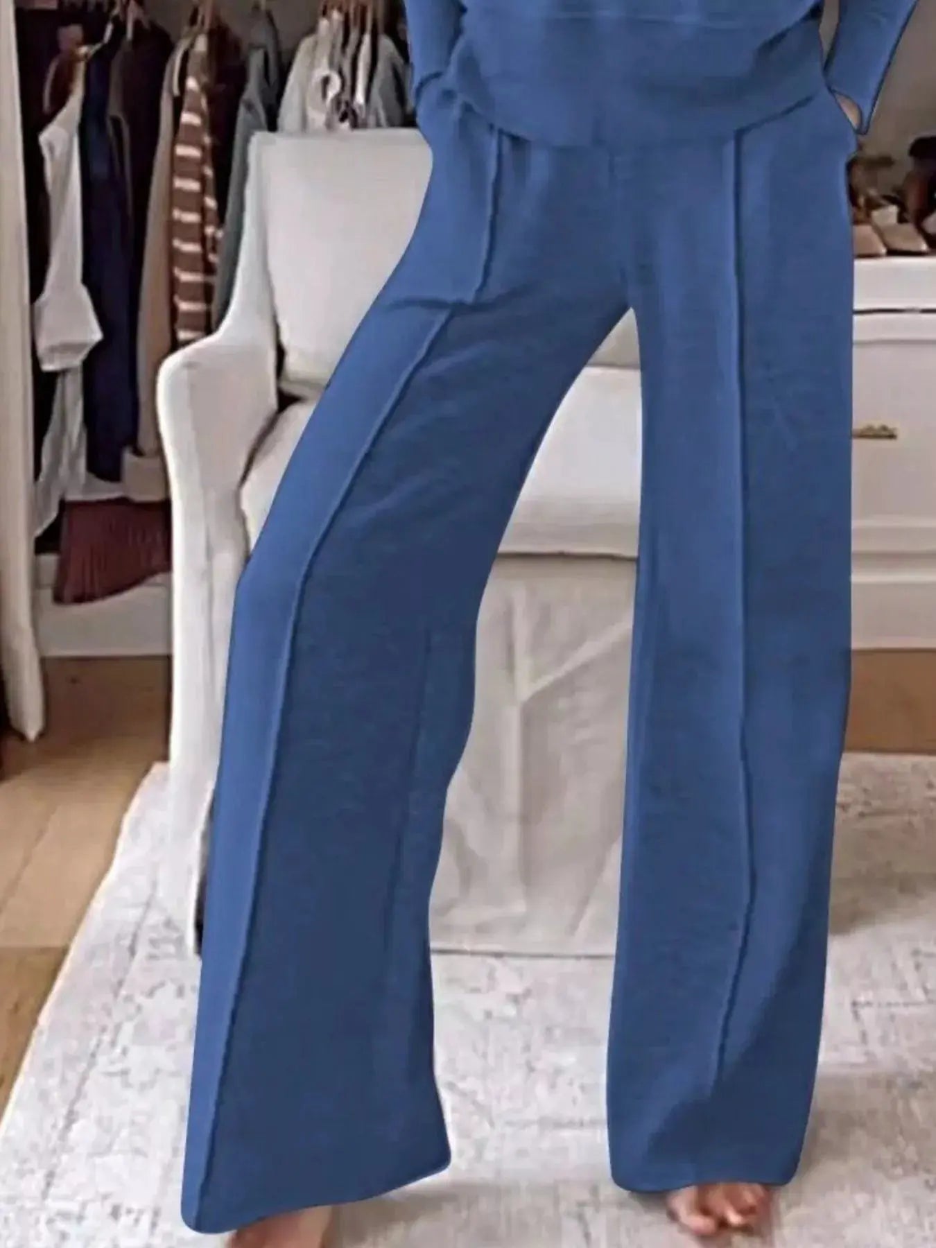 Full Size Cozy V-Neck Top and Pants Set Plus Size Simply Love