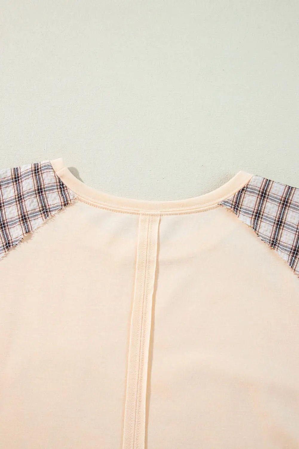 Beige Plaid Floral Peace Heart Graphic Wide Long Sleeve Top - Love Salve 