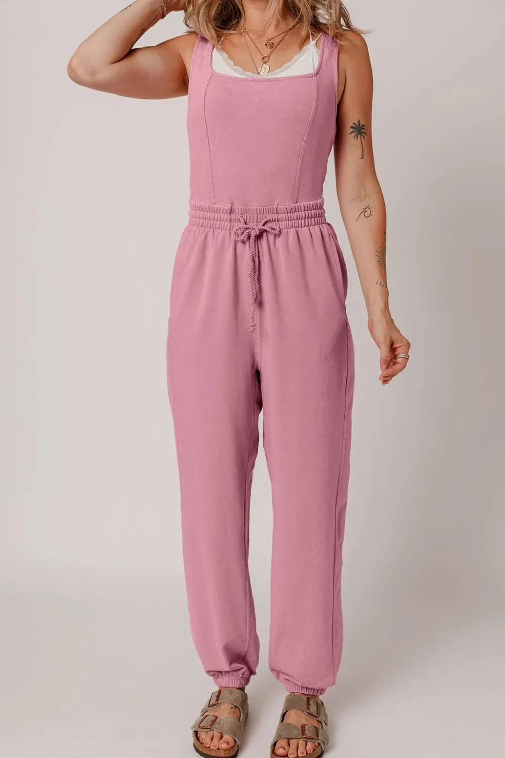 Elastic Waist Sleeveless Square Neck Jumpsuit Simply Love