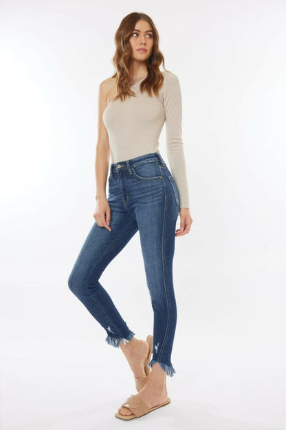 Kancan Raw Hem High Waist Cropped Jeans.