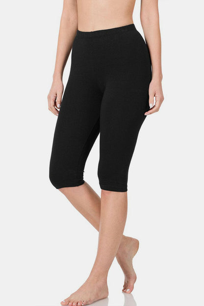 Zenana Full Size High Waist Capris showcasing sleek, flattering silhouette in black.