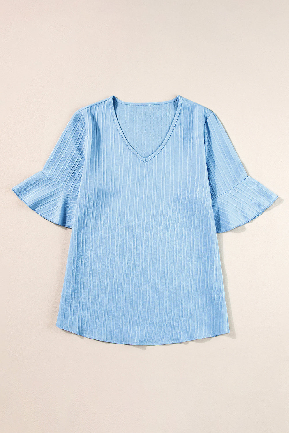 Chic beau blue ruffled v-neck top with half sleeves