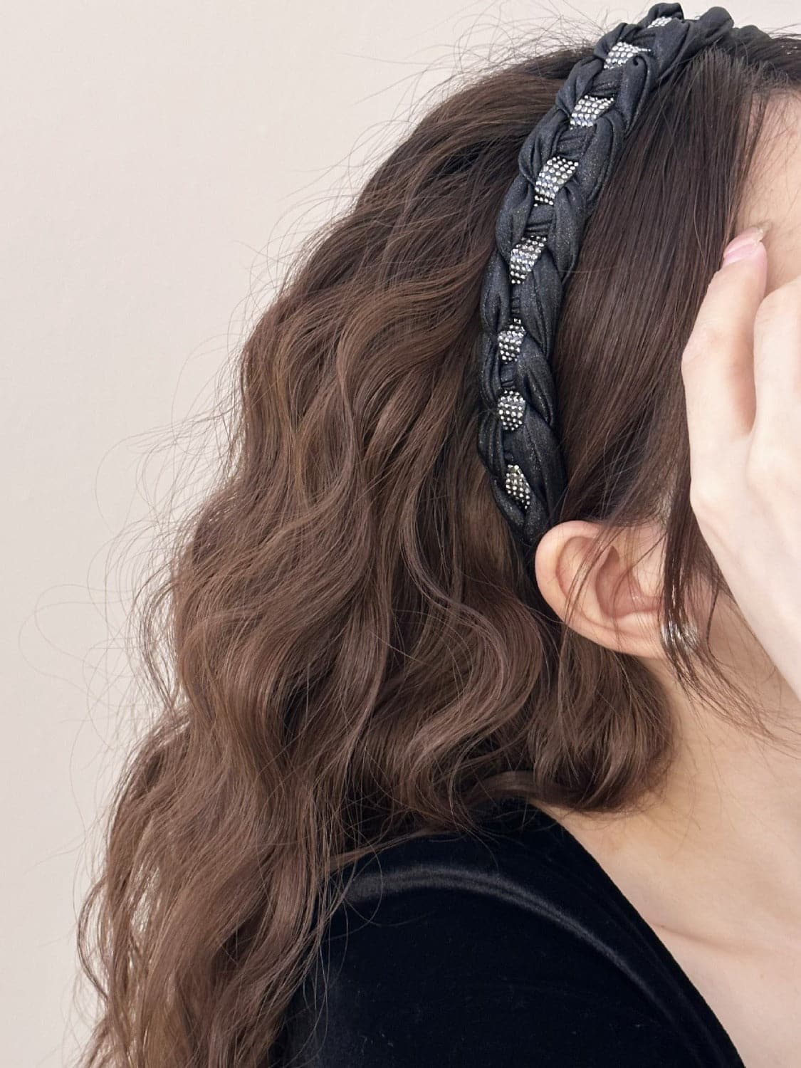 Rhinestone-embellished braided headband