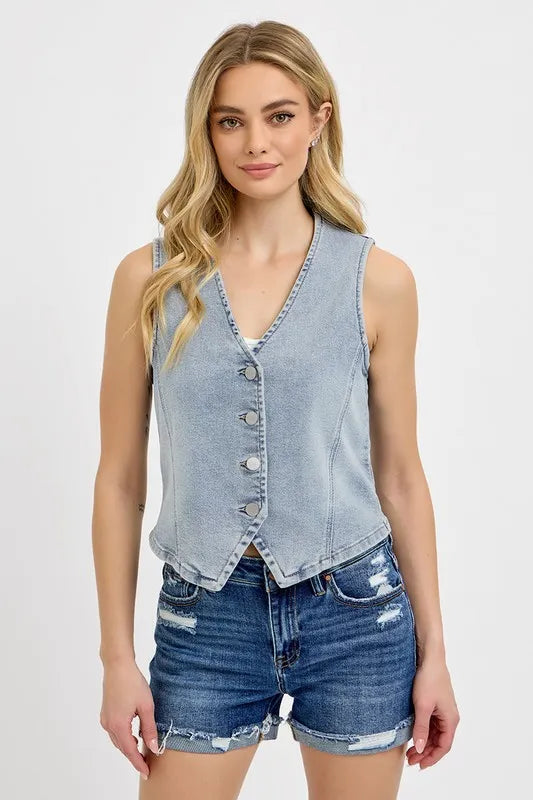 Risen V Neck Button Down Vest - Love Salve 