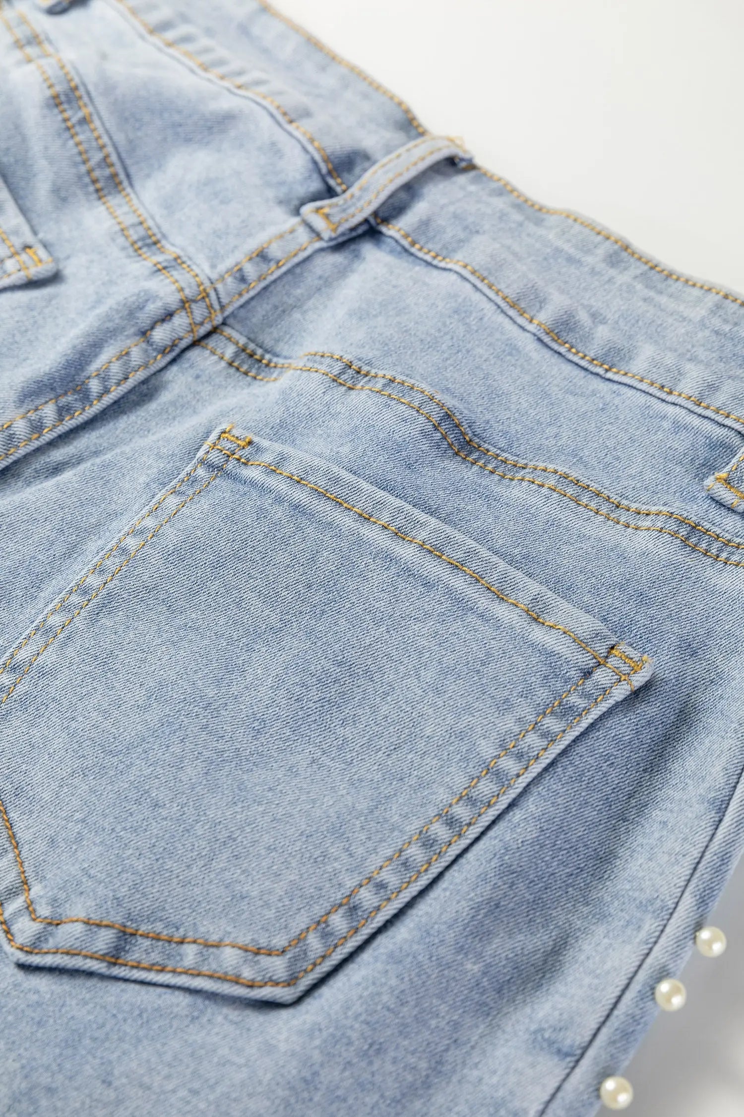 Beau Blue Mid Rise Pearl Embellished Split Wide Leg Jeans Dear-Lover Dropshipping