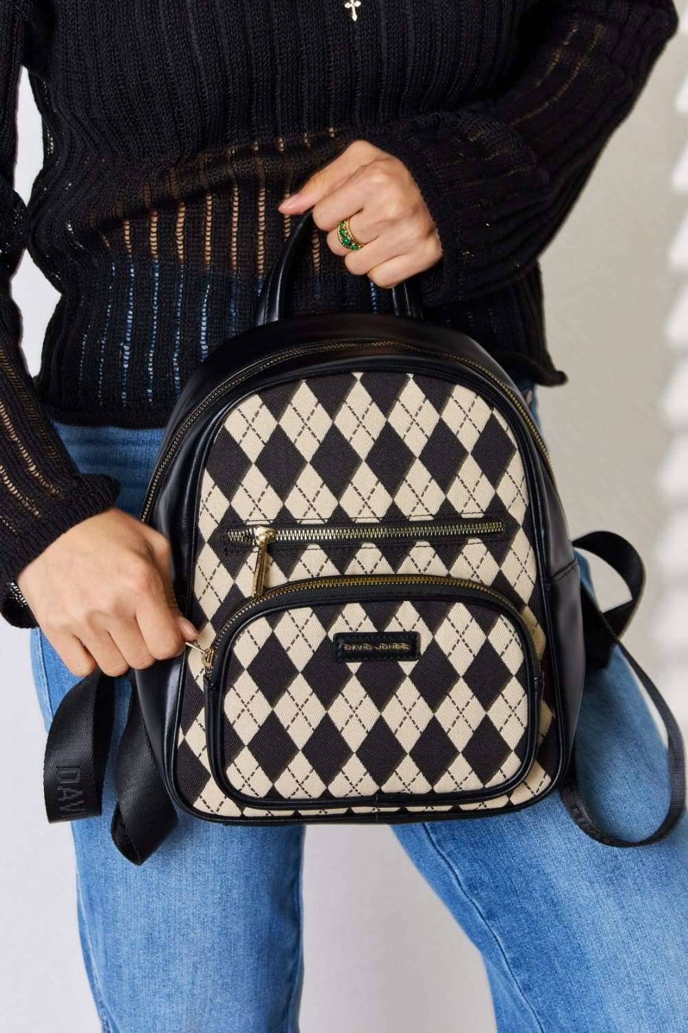 David Jones Argyle Pattern PU Leather Backpack.