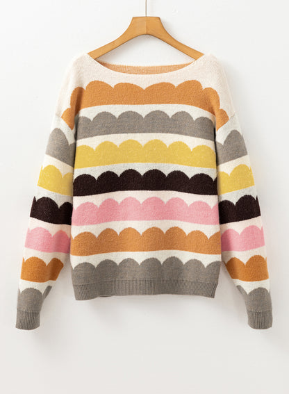 Chic yellow striped balloon sleeve sweater