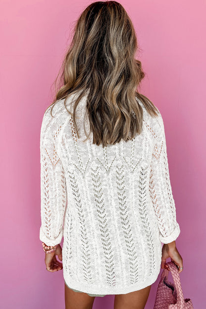 Chic white plus size eyelet knit open cardigan for effortless layering