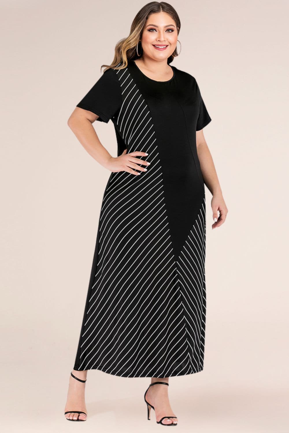 Plus Size Striped Color Block Tee Dress.