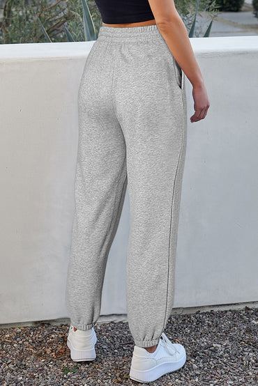 Cozy light grey fleece-lined joggers with adjustable drawstring waist